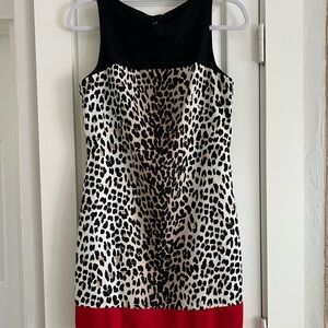 WHBM Leopard Print Sleeveless Dress with Red Hem